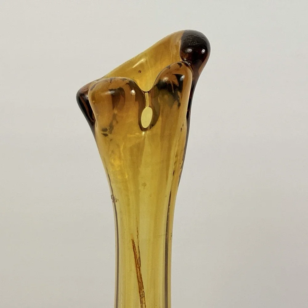 Vintage Amber Swung Glass Bud Vase 12